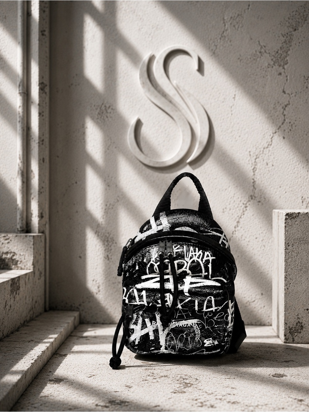 Balenciaga Agneau Arena Explorer Black and White Graffiti | Mini Crossbody